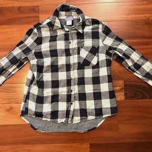Laura Scott Women's Long Sleeve Cotton Button Up Shirt Blue Plaid Size Large
